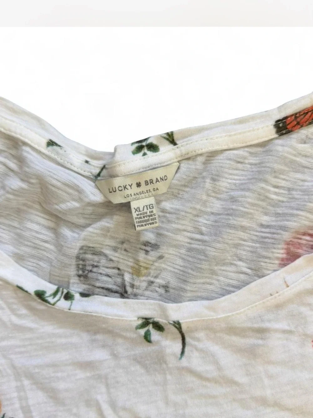 Lucky Brand White Short Sleeve Tee with Floral & Butterfly Print - Picture 2 of 6
